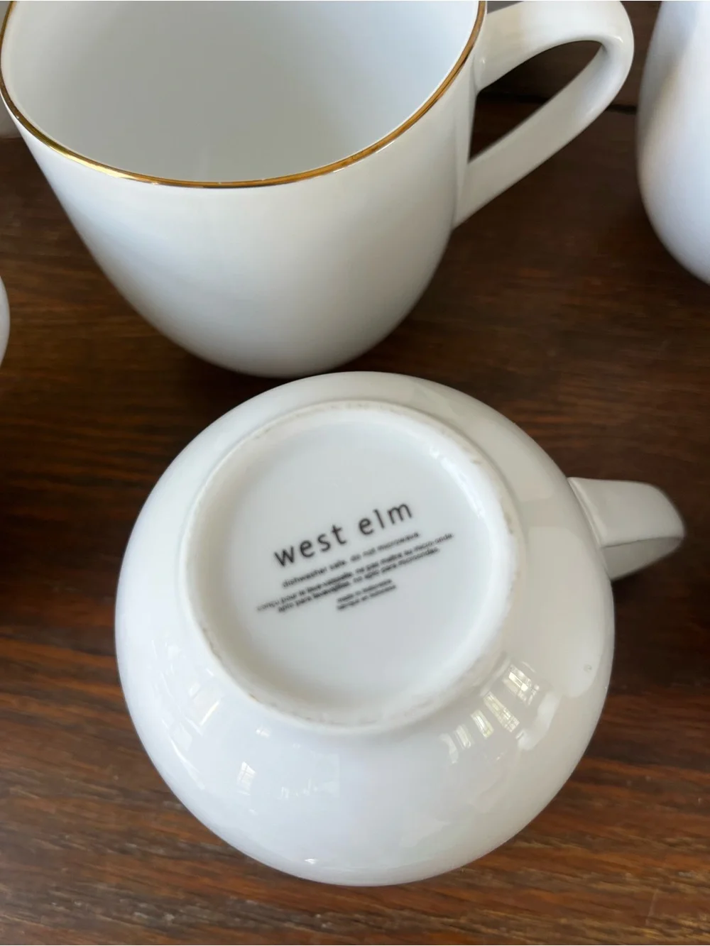 West Elm Organic white Porcelain Gold-Rimmed Mugs set of 8